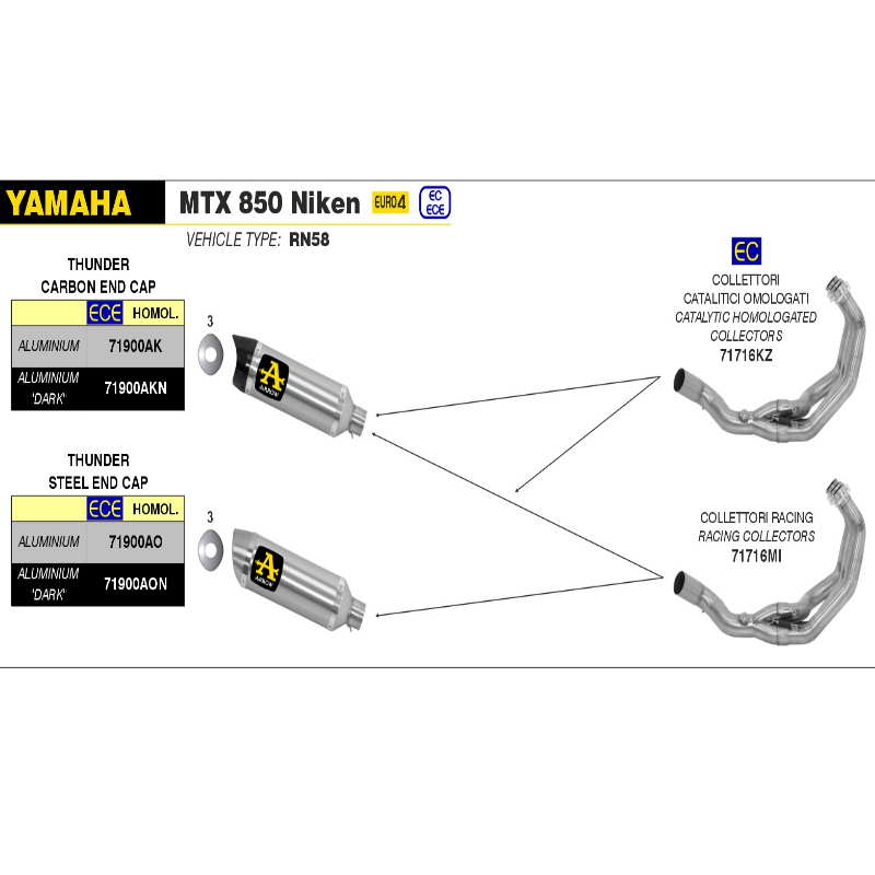 Kit colectores Arrow Yamaha MTX 850 NIKEN 18-20